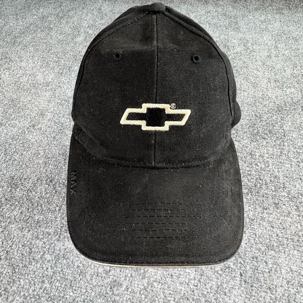 Y2K Chevrolet Bowtie Racing Hat Black Strapback Dad Cap Full Throttle Faux Suede